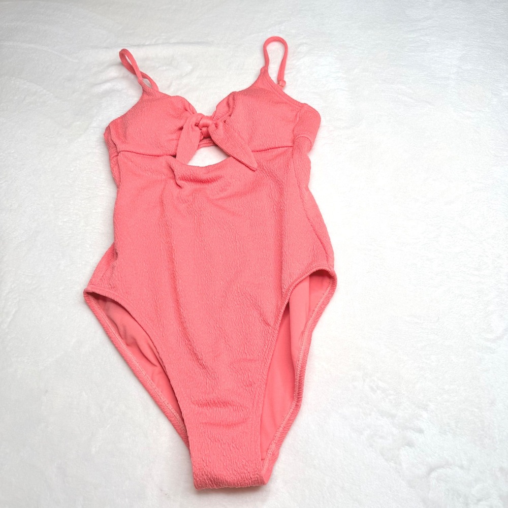 Shade & Shore Coral One Piece Swimsuit Textured Knot Front XS‎ Cutout